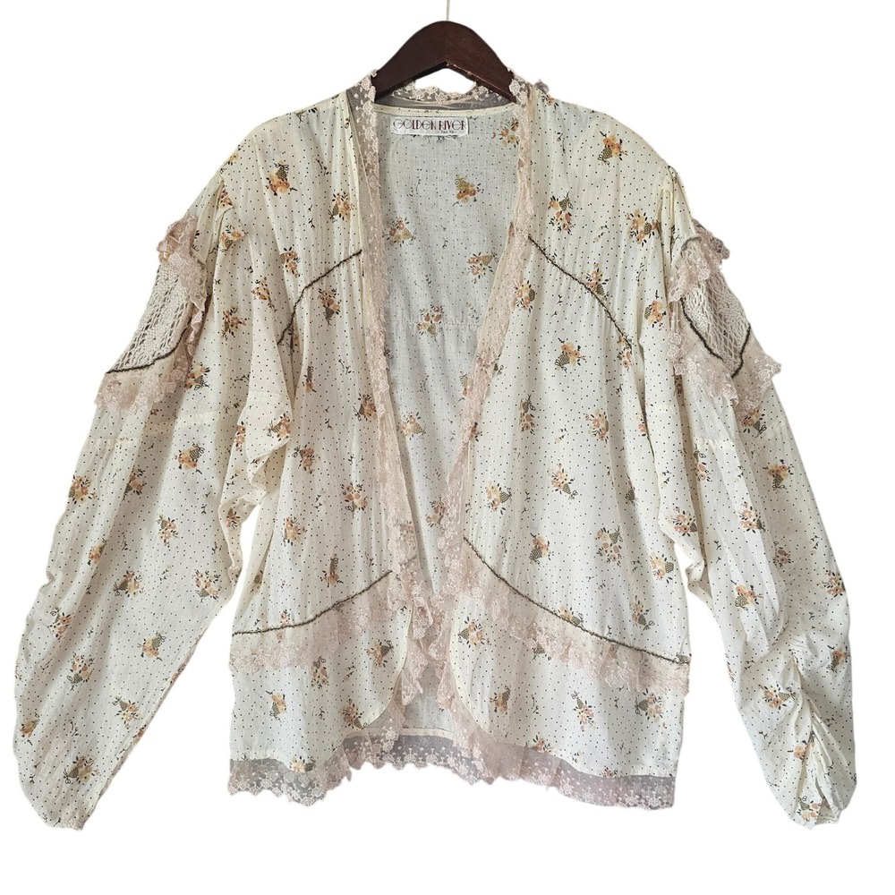 Golden‎ River Tae Ya Women's Floral Kimono Cardigan Sheer Lace Trim
